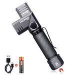 COSMOING 700 Lumen 5 Modes Tactical Flashlight with Rechargeable Battery, Magnetic Base, 90 Degree Swivel IP65 Waterproof EDC Mini Flashlight, LED Flashlight for Camping, Emergency, Inspection, Hiking, Outdoor