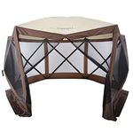 Gardimax Pop Up Gazebo Screen House Tent for Camping, 12'x12' 6 Sided Instant Canopy Shelter Gazebo Screen House 8-10 Person, for Backyard, Camping and Outdoor, Coffee