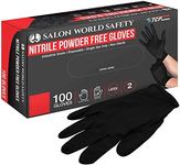 Salon World Safety Black Nitrile Disposable Gloves, Box of 100, Size Large, 5.0 Mil - Latex Free, Textured, Food Safe