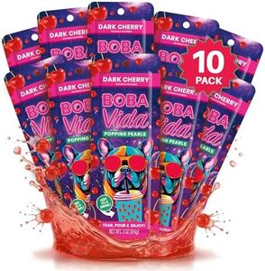 BobaVida Dark Cherry Boba Pearls - Popping Boba for Drinks, Desserts & Food Toppings - Non-GMO Fruit Boba Pearls - 3oz Each, 10 Boba Packets with Straws