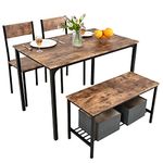 PULUOMIS Dining Table and 2 Chairs with Bench, Dining Table and Chairs Set 4 Piece Dining Room Set, Chair and Bench Set for Restaurant Kitchen Home Bistro Garden, Brown