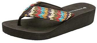 DUNLOP DLP537 Womens Low Wedge Heel Toe Post Flip Flops - Brown Multi - UK 6 - EU 39 - US 9