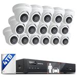 ONWOTE Wired 4K 16 Channel PoE Security Camera System 4TB, Human Vehicle Detection, 16x Outdoor Commercial 4K 8MP PoE IP Cameras Audio, 128° Field of View, 16CH Business 4K NVR, 16CH Synchro Playback