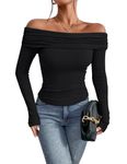 Prettywear Women's Sexy Off Shoulder Tops Business Casual Slim Fit Long Sleeves Spring Fall Blouse Going Out Nightout Shirt, Black, S