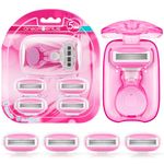 Travel Razors for Women with Travel Case, Portable Razor Include 1 Handle and 2 Cartridges, The Best Travel Size Toiletries for Women, Pink