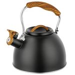 Stove Top Kettle, 3L Whistling Kettle, Stainless Steel Kitchen Teapot with Wood Handle, Whistling Tea Kettle for Gas Hob, Stovetop Kettle with Tall Whistle for Induction and Electric Hobs