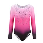 DoGeek Gymnastics Leotards for Girls Gradient Color Sparkle Leotard Dance Ballet (B68 Pink Long Sleeves, XL 12 (11-12 Years))