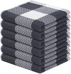 Homaxy 100% Cotton Waffle Weave Check Plaid Dish Cloths, 12 x 12 Inches, Super Soft and Absorbent Dish Towels Quick Drying Dish Rags, 6-Pack, White & Dark Grey