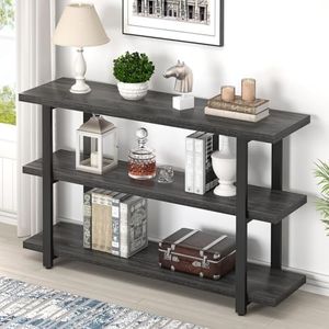 FOLUBAN Entryway Table, Wood Sofa Table with Storage Shelves for Living Room, Modern Console Table for Hallway, Entrance, or Behind Couch, Dark Gray, 47 Inch