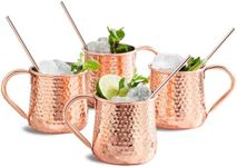 KITESSENSU Moscow Mule Mugs Set of 4 | 18 oz Hammered Copper Mule Mugs with Straws Keep Cocktails Well-Chilled, Copper Cups for Drinking Cocktails, 18/8 Stainless Steel Lined & Dishwasher Safe Barware
