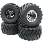 hobbysoul 2.2 Beadlock Wheels and Tires Height 5.12'', 2.2 Tires & 2.2 Wheels Black Silver for Traxxas Slash TRX4 Redcat Gen8 Axial Capra and Other RC Scale Mud Crawler, (4-Pack, Assembled)