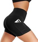 Biker Shorts Women with Pockets - 3"/5"/8" High Waisted Soft Tummy Control Workout Shorts for Yoga Athletic Gym Black