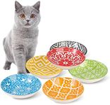 Ceramic Cat Food Bowl Set - Wide Shallow Cat Bowl for Relief Whisker Fatigue - Colorful Cat Feeding Bowls - Flat Cat Dish - Cat Plates - Microwave and Dishwasher Safe - 8.5 oz - 5.75 inch - Set of 6