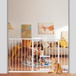 WAOWAO Cat Baby Gate with Small Door Dog Pet Puppy 49 50 51 52 Inches Extra Wide Pressure Mounted 48.03-52.76"/122-134cm Walk Through Swing Auto Close Safety White Metal for Stairs,Doorways,Kitchen