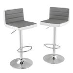 COSTWAY Bar Stools Set of 2, Height Adjustable Swivel Bar Chairs with Backrest, Anti-Slip Metal Base, Footrest & Gas Lift, PU Leather Dining Stool for Kitchen Dining Living Room Pub Cafe, Gray & White