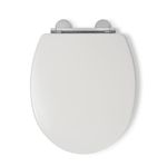 Croydex Lugano White Wooden Toilet Seat - Soft Close & Quick Release Button for Easy Cleaning, Adjustable Hinges with Top and Bottom Fixings Included and Antibacterial Treated Surface (White)
