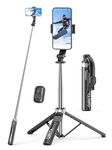 52'' Selfie Stick Tripod, All-in-1 Phone Tripod Stand with Detachable Phone Holder & Remote, 360° Rotatable Phone Tripod Stand for Filming Compatible for iPhone 15/14/13/12/11/Samsung/Huawei