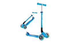 Globber Primo Foldable Scooter with Light Up Wheels for Children 3 Years Plus - 2 Year Warranty (Sky Blue)