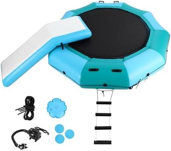 Joankaren Water Trampoline, 10FT Inflatable Floating Bouncer with Bungee Jumping, Lake Pool Trampoline for Kids Adults, Includes Ladder, Anchor Kit, Pump, for Ocean, Lake, Pool(Blue)