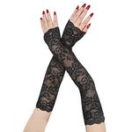 Lace Gloves for Women, Floral Ladies Long Fingerless Gloves UV Protection Lace Arm Sleeves Summer Driving Gloves for Halloween Wedding Prom Opera Tea Party