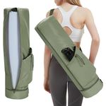 sportsnew Yoga Mat Bag Large with Carrying Strap, Water Bottle Pocket and Wet Compartment, Long Pilates Bag with Full Zipper for Thick Mat, Army Green, Patent Pending