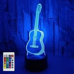 AZIMOM 3D Guitar Illusion Lamp Night Light for Bedroom 16 Colors Changing Smart Touch Remote Control Optical Illusion Bedside Desk Lamps Home Decoration Boys & Girls Women Birthday Gifts