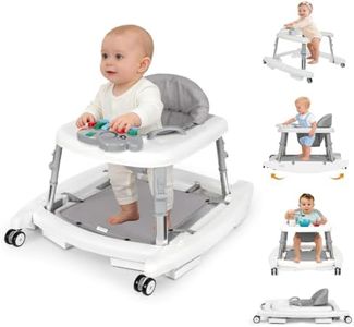 Tickeagle 5-in-1 Baby Walker for Boys and Girls Music and Lights 6-18 Month, Foldable Baby Walkers with 5 Adjustable Heights, Infant Toddler Walker with Wheels and Combo Portable (White)