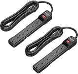 DEWENWILS 2-Pack Power Strip Surge Protector,15 Ft Extra Long Extension Cord, Low Profile Flat Plug,15 Amp Circuit Breaker, 500 Joules, Wall Mount, Black, UL Listed