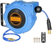 Xverycan Air Hose Reel Retractable, 3/8 in x 50 Ft Hybrid Hose Air Compression Hose Reel with 3.3 Ft Lead, Max 300 PSI, Wall Mount/Ceiling Lockable & Automatic Rewind Hose Reel with 180°Swivel Bracket