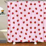Feelyou Strawberry Bathroom Shower Curtain Set Girls Pink Cute Fruit Print Shower Curtain Kids Teens Strawberries Stripes Bath Curtain Polyester Stalls Waterproof Curtain Bathtubs Decor 72"x84"