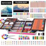 KINSPORY Art Kit, Watercolor Paints Art Supplies with 2 Sketch Pads, Deluxe Art Set Crafts Aluminum Box, Colored Pens, Pencils, Oil Pastels, Painting Drawing Coloring Gift for Artists Kids Girls