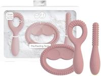 ezpz Oral Development Tools - 3 Months+ (3 Pack in Blush) - Non-Slip Loop, Smile and Stick, 100% Silicone Tools to Practice Feeding + Chewing - Sensory Bumps - Dishwasher Safe