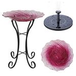 Grateful Gnome Hand-Painted Glass Bowl Bird Bath w/Solar Fountain - Radiant Reflection Design