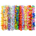 KEYIDO® 36 Pack Hawaiian Garland Leis Necklaces Flower Garlands for Adults and Kids Hawaiin Neck Garland Multipack for Summer Tropical Hawaii Luau Beach Party Fancy Dress Decorations