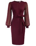 JASAMBAC Cocktail Dresses for Women Wedding Guest Elegant Vintage Swiss Dot Pencil Dress Wine Red XL