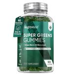 Super Greens Gummies - 90 Vegan Gummies - Blend of Botanicals with Essential Vitamins & Minerals - Natural Blueberry & Raspberry Flavour - for Energy & Immunity - Alternative to Super Greens Powder