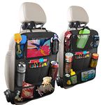 Anban Car Backseat Organizer with 10 Inch Tablet Holder + 9 Storage Pockets Kick Mats Back Seat Protector for Book Drink Toy Bottle, Travel Accessories for Kids Toddlers Black (2 Pack)