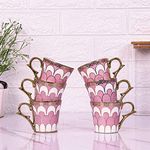 Femora Water Drop Scale Pattern Golden Tea Mugs, Ceramic Tea Cups, Coffee Mugs (160 ml, Pink) - 6 Pcs Set (NOT MICROWAVE SAFE)