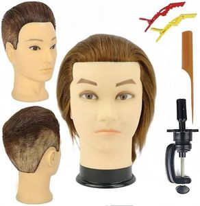 Czrleaty Mannequin Head Human Hair for Hair Styling, Barber Mannequin Head Male, Cosmetology Mannequin Head with Hair Practice Haircut