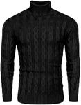 COOFANDY Mens Cable Knitted Jumper Turtleneck High Neck Jumpers Grandpa Sweater Long Sleeve Shirts Slim Fit Black S