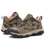 HI-TEC Ravus Mid Hiking Boots for Women, Lightweight Breathable Outdoor Trekking Shoes, Light Pink/Medium Grey/Tan, 9.5