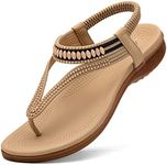 Littleplum Womens Arch Support Flip Flops Summer Beach Shoes Ankle Strap Thong Elastic Flat Sandals, Classic Apricot, 9.5