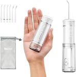 Water Flosser Cordless Travel, Mini Oral Irrigator with Telescopic Water Tank, 5 Modes, 6 Jet Tips, IPX7 Waterproof Electric Portable Water Teeth Cleaner Picks for Braces Bridges Care