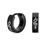 Unisex Biker Jewelry Small Asian Dragon Hoop Kpop Huggie Earrings For Men Women Teen Black IP Stainless Steel