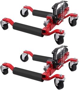 Festisoul Car Wheel Dolly Set of 2 with Hydraulic Jack, 1500 LBS Capacity Each, Heavy Duty Vehicle Mover with Ratcheting Foot Pedal for Trucks, RVs, Trailers – Red