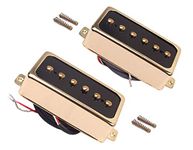 LAMSAM P90 Tone Pickups Set, Humbucker-sized Single Coil Neck Pick-up and Bridge Pick Up Loaded Alnico V Magnets, as Replacement Parts for Standard-Humbucker Pickup on Electric Guitar, Gold