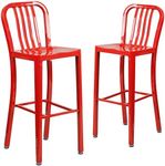 Flash Furniture Gael Commercial Grade 2 Pack 30" High Red Metal Indoor-Outdoor Barstool with Vertical Slat Back