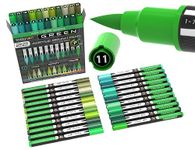 TOOLI-ART Flexible Brush Tip Acrylic Paint Pens Markers Set 1-7mm Line for Rock Painting, Brush Lettering, Glass, Mugs, Wood, Metal, Canvas, Fabric, Plastic Non Toxic Waterbased Quick Drying (GREEN)