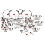 HAZEL Stainless Steel 41-Piece Dinner Set - Ideal Diwali Gifts: 6 Plates, 6 Glasses, 12 Bowls, 6 Spoons, 6 Dessert Plates, 3 Mixing Bowls, 2 Serving Spoons for Festive Celebrations