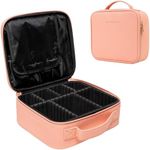 (Not Made In China) 2 Pack, Makeup Train Case, Cosmetic Travel Organizer For Professional Beauty Artist, Portable Storage Bag W/Adjustable Dividers For Jewelry and Brushes (Pink, Small)